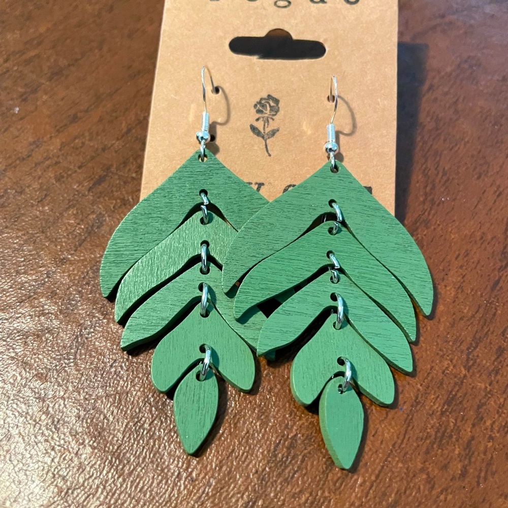 Wooden leaf earrings